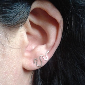 Wavy hammered ear cuffs, contemporary minimalist jewelry, sterling silver earring cuffs, small patterned earrings, ethical fashion