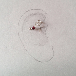 Daith earring, cartilage earring, garnet earring for daith piercing, piercing earring, cartilage ear cuff, sterling silver daith jewelry