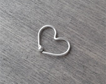 Herz Hoop Ohrring, Silber Draht Hoop, kleine Hoop Ohrring, 20, 18, 16 gauge Sterling Silber Hoop, Single-Ohrring, Schmuck für jeden Tag