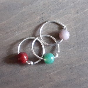 Conch, rook, helix, cartilage earring, sterling silver hoop with rose, lilac, green jasper tragus piercing earring, snug earrings UK