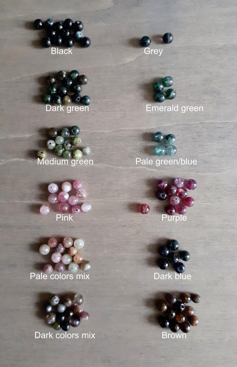 The colors of tourmaline available for this hoop: black, green, blue, pink, purple, mixed colors and brown.