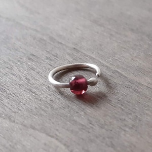 Tiny hoop with garnet, cartilage earring, 8 mm hoop beaded hoop, 20 gauge hoop for rook, forward helix and daith piercing, cartilage jewelry