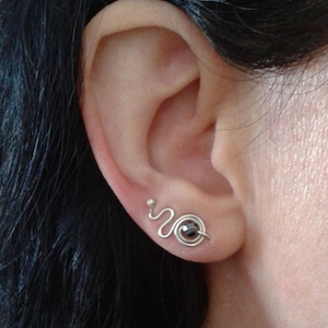 Silver ear climbers, stylish ear cuffs, hematite earrings, black ear jackets, simple ear crawlers, cool earring cuffs, sustainable jewelry