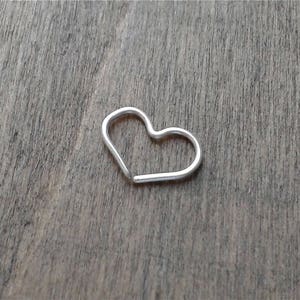 Silver heart hoop, rook piercing, daith earring, tragus hoop, cartilage earring, safety earring, 20 18 16 gauge helix, conch jewelry