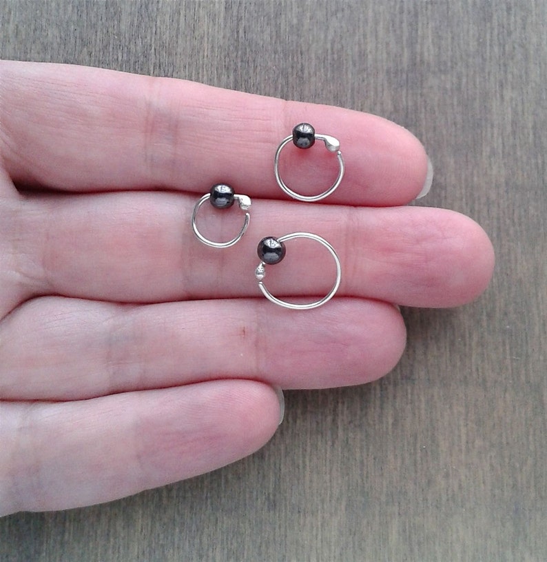 Daith Hoop Earring Rook Earring Small Silver Hematite Hoop Etsy UK