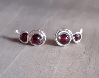 Garnet studs, sterling silver earrings for earlobe piercing in recycled silver light weight earrings garnet jewelry for second piercing