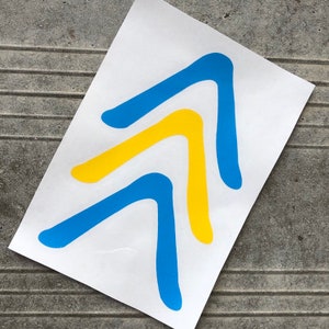 Sticker syndroom van Down, autosticker, laptopsticker, vinylsticker, "The Lucky Few" ontwerp met 3 pijlen, wit of blauw en geel