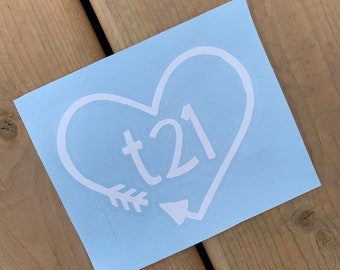 Adhesivo de concienciación sobre el síndrome de Down – Diseño de flecha con corazón «t21»