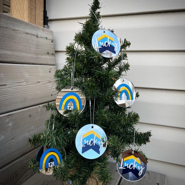 Down Syndrome Awareness Christmas Ornaments - The Lucky Few Arrows, T21, Blue and Yellow Rainbow, Lucky