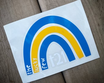 Adhesivo de concienciación sobre el síndrome de Down – Arcoíris azul y amarillo T21