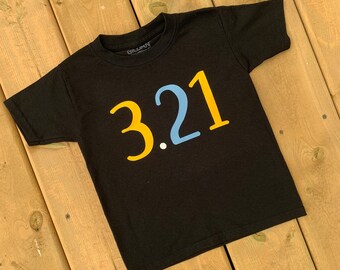 ADULT - Down Syndrome Awareness Shirts ~ Men and Women, Unisex Tee, Black Tee with Yellow and Blue "3.21" Design