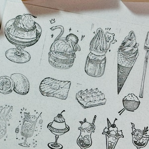 Impresiones hechas a mano: 100 imágenes de comida y bebida vintage para diario, scrapbooking y manualidades. Estampadas en 2 hojas de papel tamaño carta.
