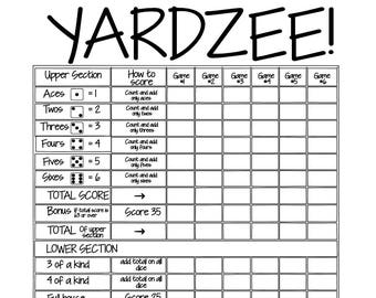 Printable 11X17 YARDZEE Score Card file with Uncoordinated Crafter logo-DIY Yardzee scorecard-  Digital file