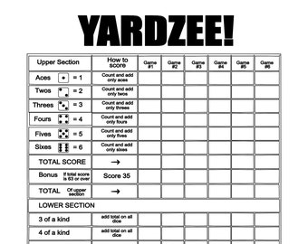 Printable 22x28 YARDZEE Score file-DIY Yardzee scorecard-  Digital file