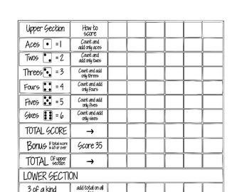 Printable 24x36 YARDZEE/ YAHTZEE Score Card file fill in the blank--DIY Yardzee scorecard-  Digital file