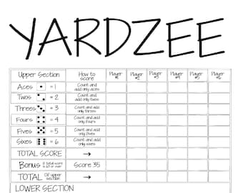 Printable 18x24 YARDZEE multiplayer Score Card printable DIY Yardzee scorecard-  Digital file