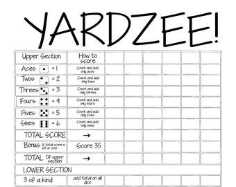 Printable 18x24 YARDZEE Score Card file sill in the blank--DIY Yardzee scorecard-  Digital file