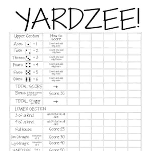 Afdrukbare 18 x 24 YARDZEE Score Card bestand vensterbank in de blanco--DIY Yardzee scorecard-digitaal bestand