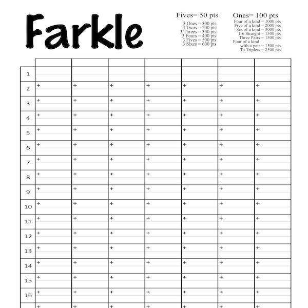 Farkle Score Card printable file with blank spaces to add your own names- DIY Farkle scorecard-  Digital file yarkle, cricut, silhouette