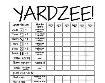 Printable YARDZEE Score Card file instant download Diy, DIY Yardzee scorecard-  Digital file