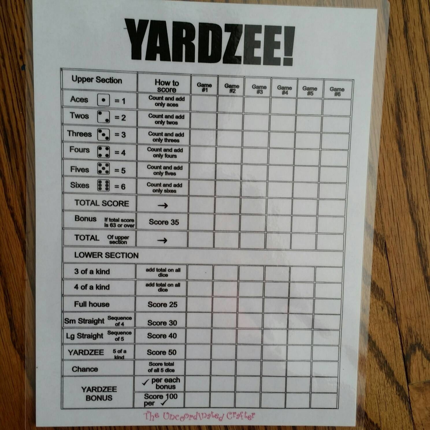 Printable 22x28 YARDZEE Score File-diy Yardzee Scorecard- Digital File - Etsy for Yardzee Score Card Printable Free