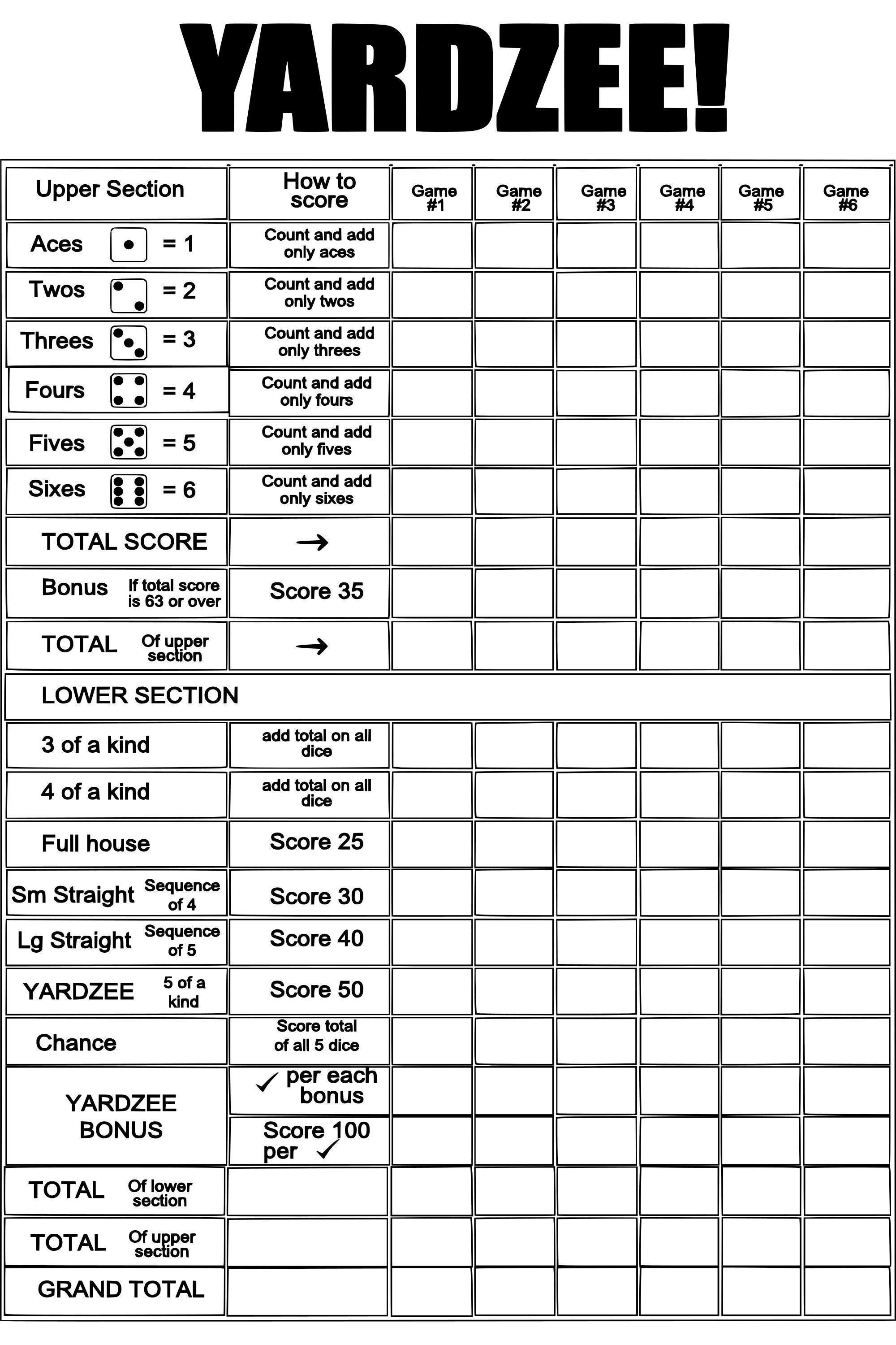 YARDZEE Score Card Print Or Cut File Instant Download diy Etsy YARDZEE Score Card Print Or Cut File Instant Download diy Etsy