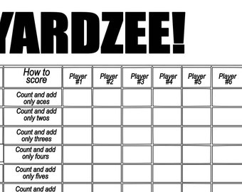 YARDZEE multi-player Score Card file instant download  Digital file, cricut, silhouette, yard yahtzee, yard games, outdoor games