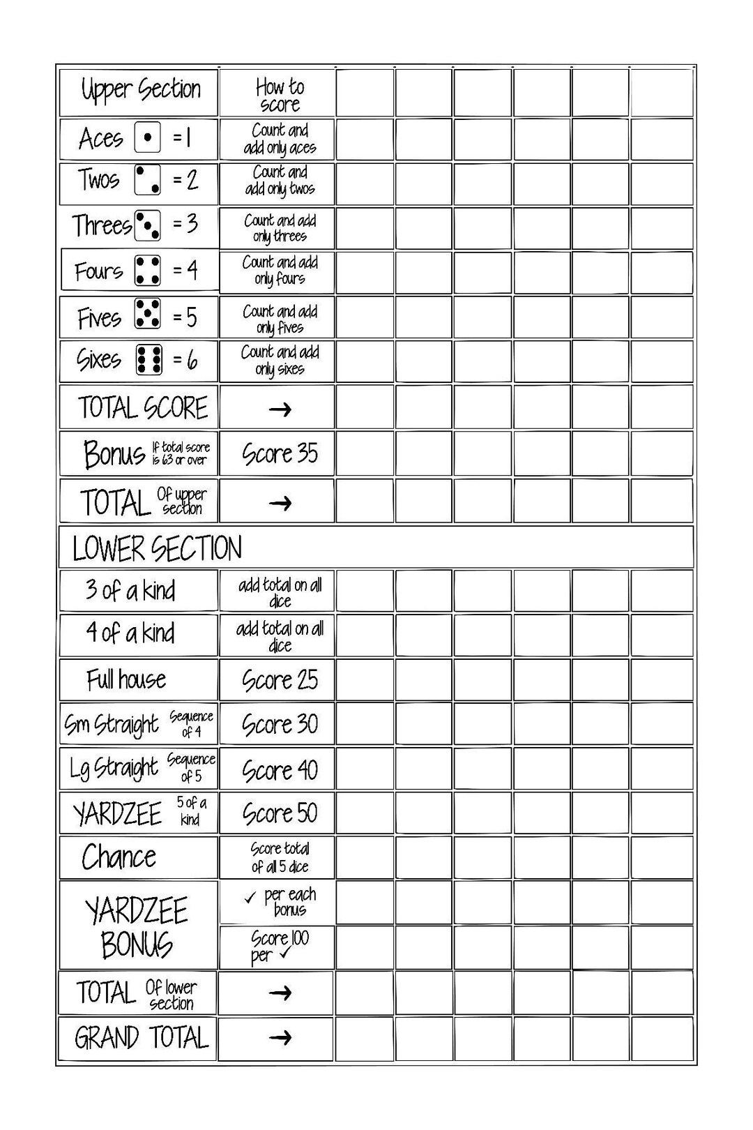 Printable 24x36 YARDZEE/ YAHTZEE Score Card File Fill in the Blank--diy ...