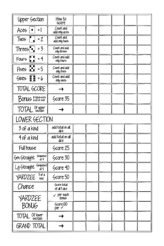 printable 24x36 yardzee yahtzee score card file fill in the etsy