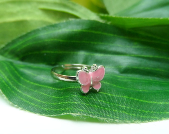Childs Adjustable Pink Butterfly Ring Kids Rings Adjustable Etsy