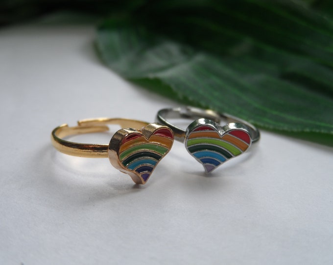 Childs Adjustable Rainbow Heart Ring Girls Rings Kids Rings Etsy