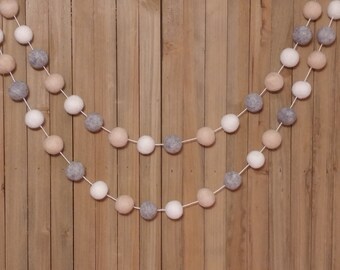 Cream and Gray Felt Ball Garland, Gender Neutral Nursery Decor, Baby Shower Decorations