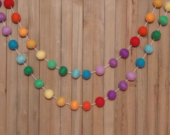 Ombre Rainbow Felt Ball Garland, Birthday Party Decorations, Little Kids Playroom Decor