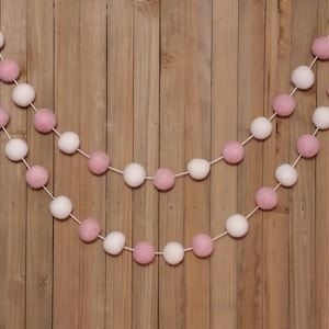 Light Pink and White Felt Ball Garland, Girl Nursery Decor, Baby Shower Decorations, Little Girls Room