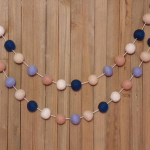 Navy Blue Cream and Beige Felt Ball Garland, Boy Nursery Decor, Baby Shower Decorations, Little Boys Room