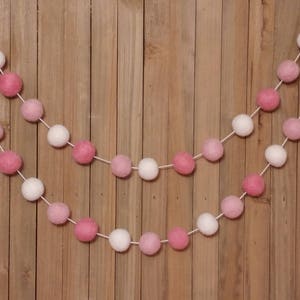 Ombre Pink and White Felt Ball Garland, Girl Nursery Decor, Baby Shower Decorations, Birthday Party, Little Girls Room