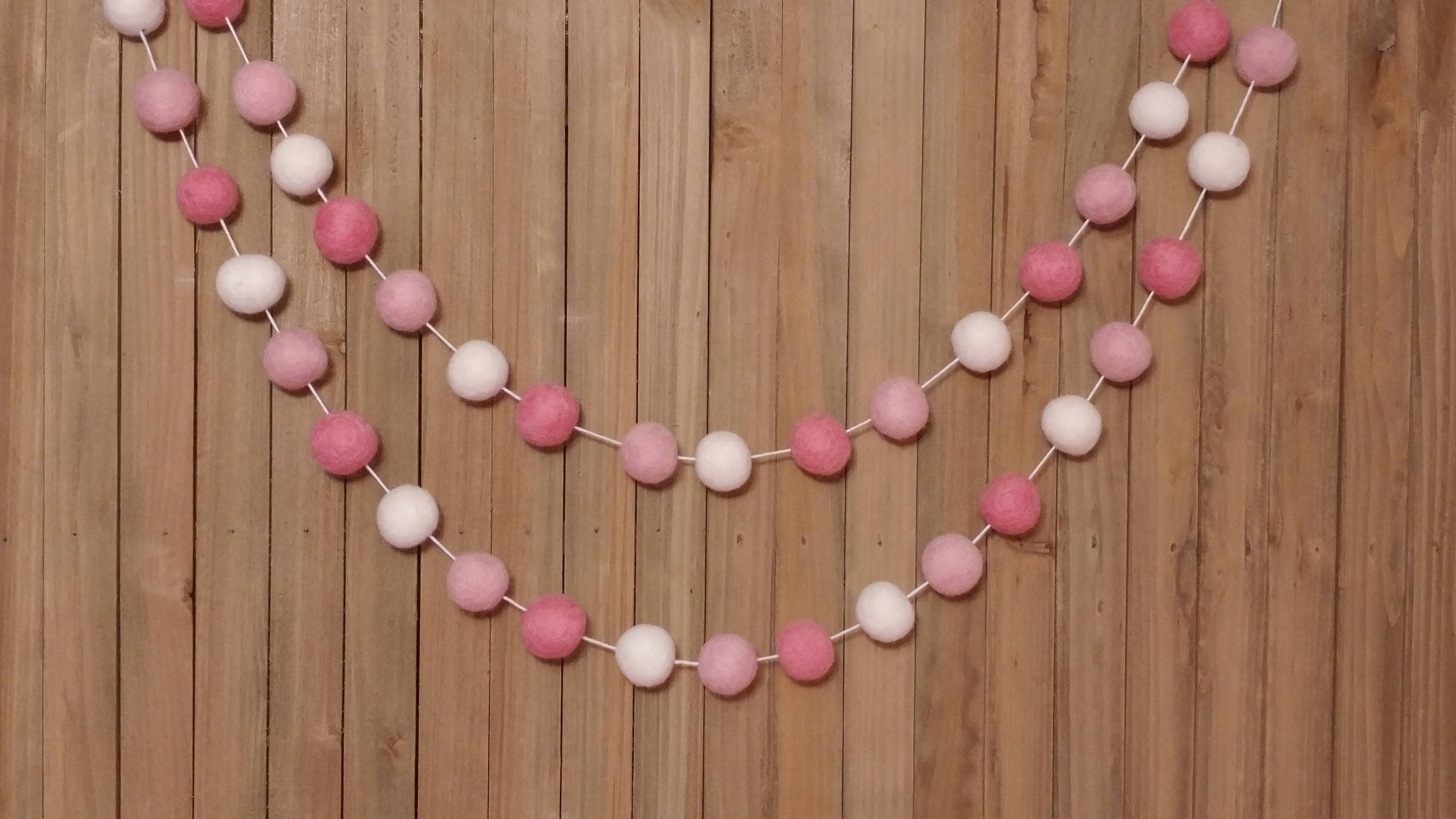 Ombre Pink and White Felt Ball Garland, Girl Nursery Decor, Baby Shower Decorations, Birthday Party, Little Girls Room