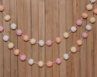 Pastel Rainbow Felt Ball Garland, Girl Nursery Decor, Baby Shower Decorations, Little Girls Room