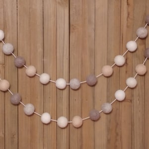 Gender Neutral Felt Ball Garland, Woodland Nursery Decor, Baby Shower Decorations, Gray, Cream, and White Wool Pom Poms