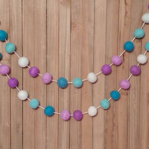 Mermaid Felt Ball Garland, Purple, Lavender, Aqua, and Mint, Girl Nursery Decor, Baby Shower Decorations, Birthday Party, Little Girls Room