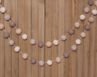Gender Neutral Felt Ball Garland, Woodland Nursery Decor, Baby Shower Decorations, Gray and Cream Wool Pom Poms