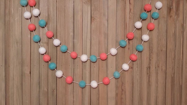 Coral Aqua White Garland Girl Nursery Decor Baby Shower Etsy