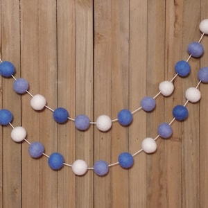 Ombre Blue and White Felt Ball Garland, Boy Nursery Decor, Baby Shower Decorations, Little Boys Room
