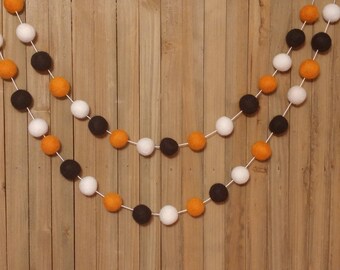 Orange Black and White Felt Ball Garland, Halloween Decor