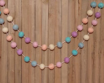 Pastel Rainbow Felt Ball Garland, Girl Nursery Decor, Baby Shower Decorations, Little Girls Room
