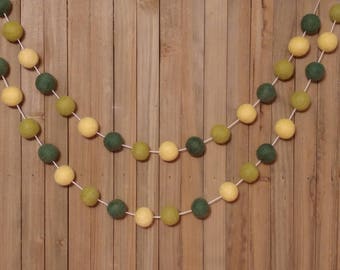 Green and Yellow Felt Ball Garland, St. Patrick's Day Decor, Holiday Party Mantel Decoration