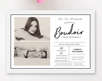 Boudoir Mini Session Marketing Board, 5x7 Boudoir Photography Templates - Boudoir Photography Board, Digital Templates, INSTANT DOWNLOAD