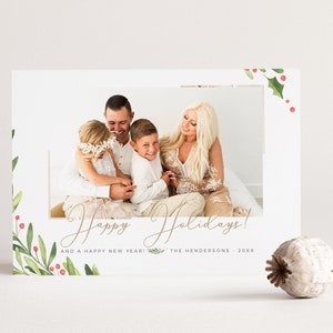 Greenery Christmas Photo Card Template, Merry Christmas Card, Canva Holiday Cards, Photoshop Template, Edit in Canva INSTANT DOWNLOAD image 1