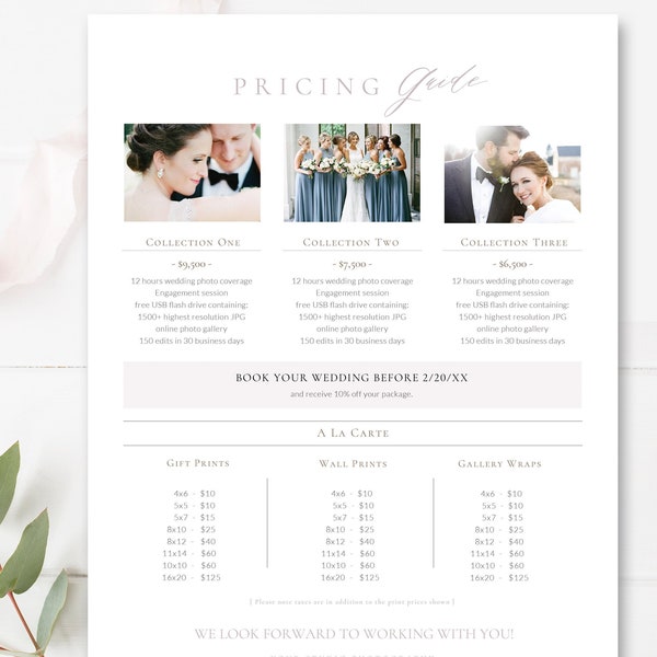 Wedding Photographer Pricing Guide Template, Photography Pricing, Price List Template, Photoshop + Canva Templates, INSTANT DOWNLOAD!