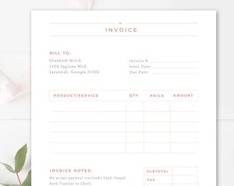 Invoice Template for Photographers, Photography Invoice Receipt Form in Adobe Photoshop, MS Word Business Forms,  INSTANT DOWNLOAD!